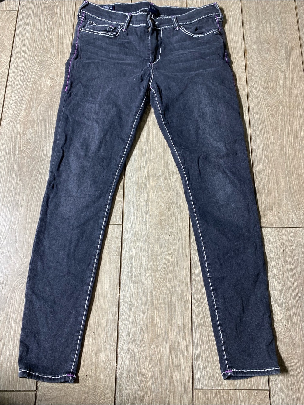 True Religion Casey Super Skinny Jeans Black Grey Stitching Low Rise Sz 32